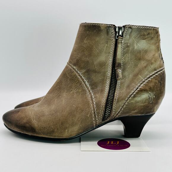 Frye Women's Steffi Zip Distressed Taupe Leather Ankle Booties Size 6 - Picture 5 of 11
